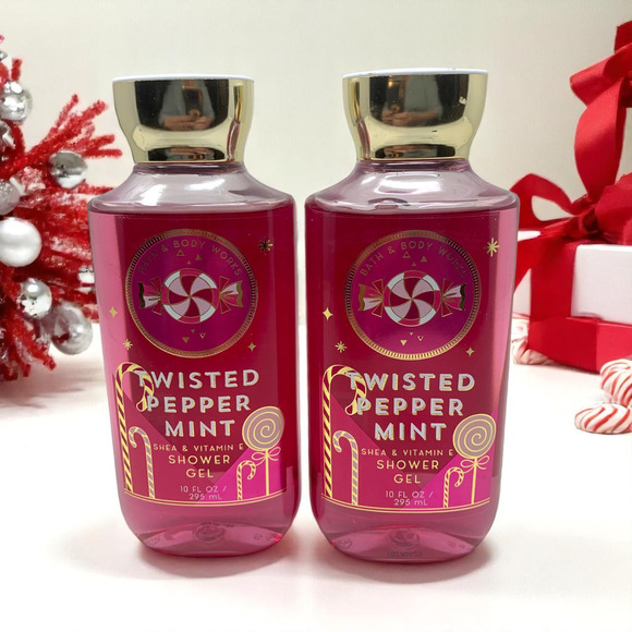 NEW Lot 2 x Bath & Body Works Twisted Peppermint Shower Gel Shea Vitamin E 10 oz - Picture 1 of 3